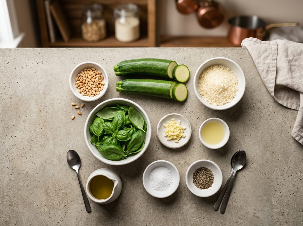 Zutaten für die perfekte Zucchini Pesto Sauce